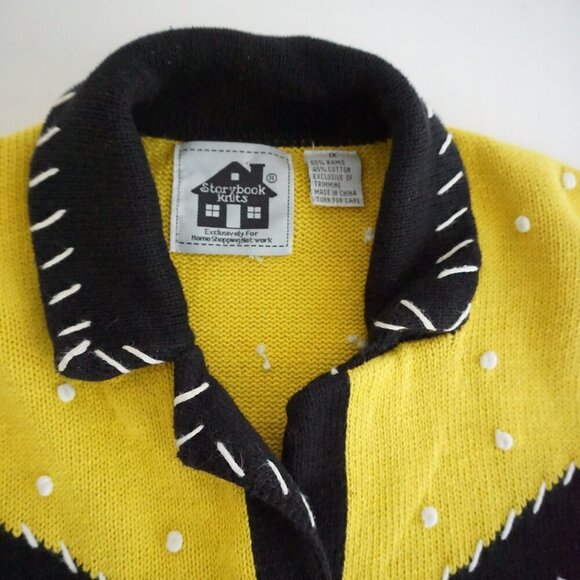 Vintage Storybook Yellow Black Embroidered Floral Button Knit Cardigan Sweater1X - Picture 11 of 11